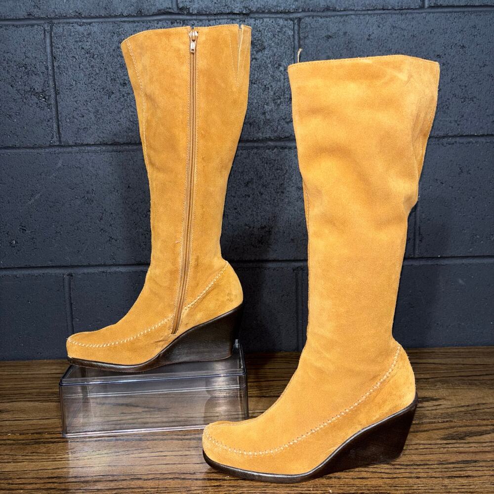 Aerosoles Garnet Tan Suede Wedge Knee High Moc Boots Women’s 7